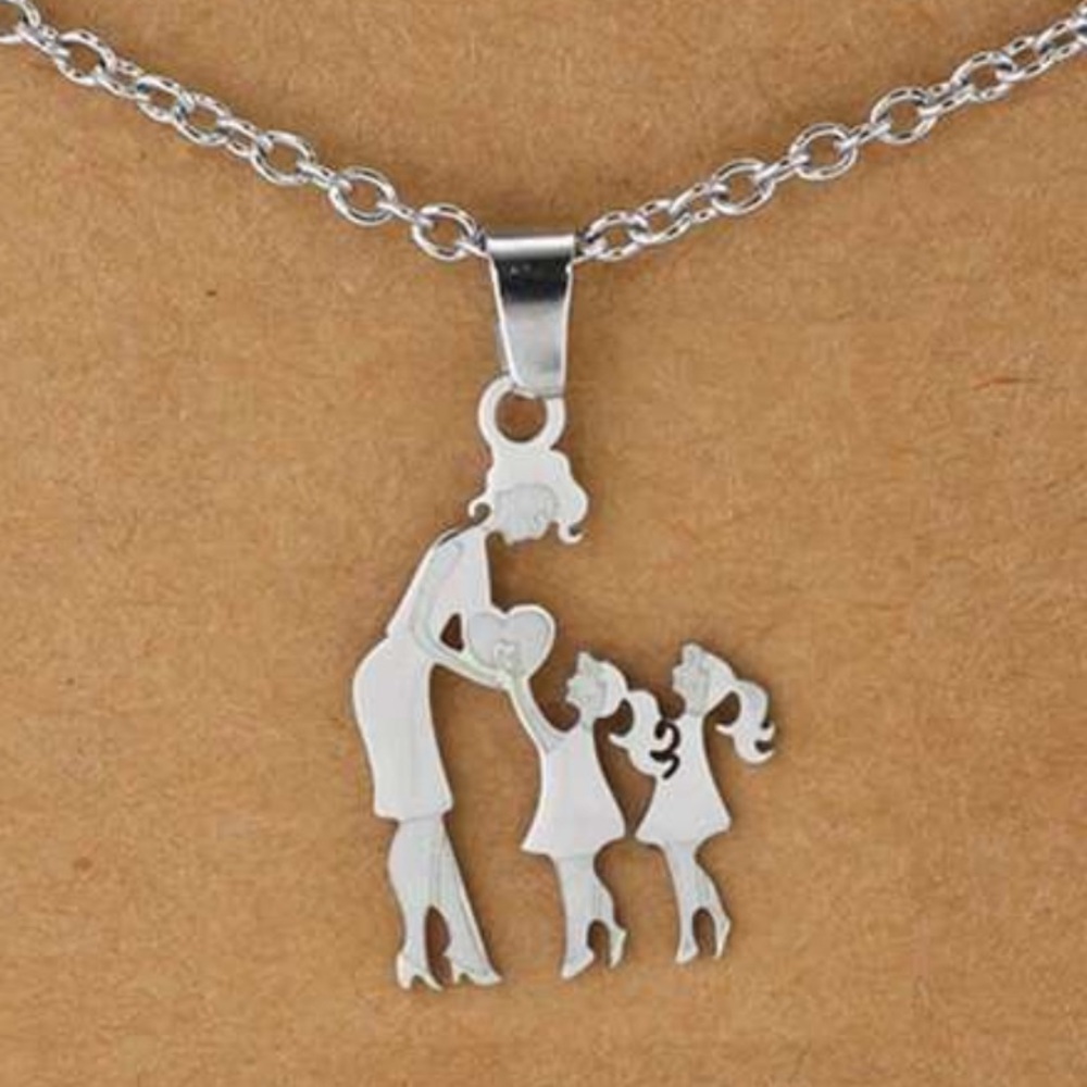 Mother and Children Necklace, Stainless Steel Mother and Daughters Necklace